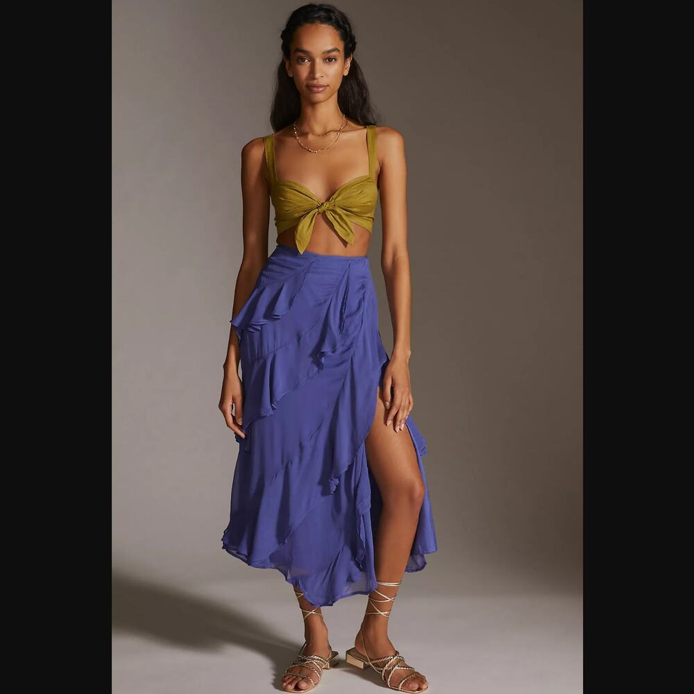 NWT Anthropologie A-Line Ruffle Slit Midi Skirt - Size 12